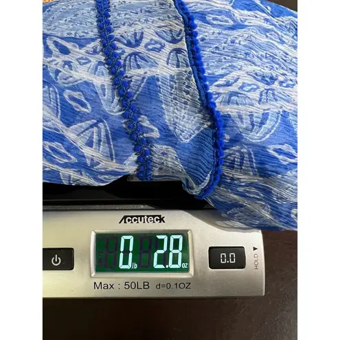 Poupette St Barth 100% Silk Blue Boho Crinkle Tunic Top L Crochet Trim Resort Size L