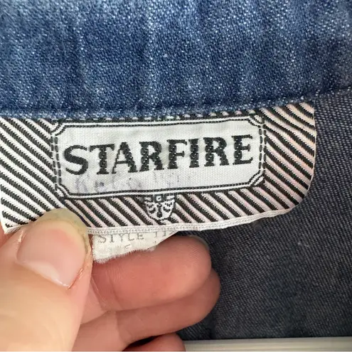 Starfire denim short sleeve embroidered floral button size 10 Blue