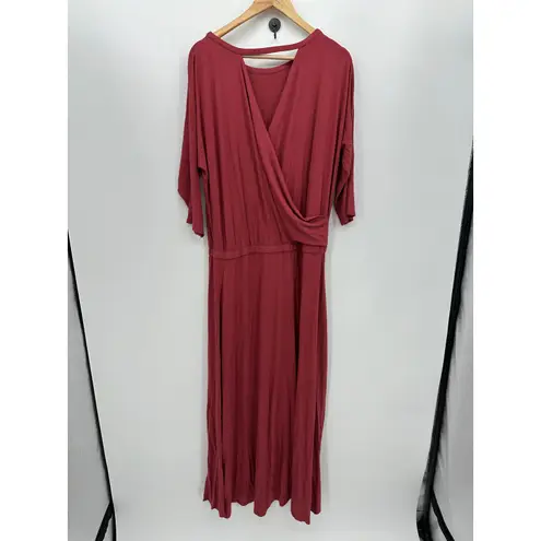 Soft Surroundings Womens Maxi Dress Size L Red 1/2 Sleeve Stretch Cross Back