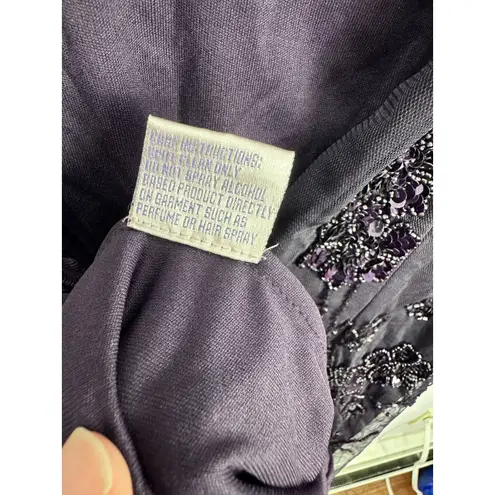 Patra Dress 6 Purple Beaded Sequin Sheer Overlay Cocktail Party Formal Midi