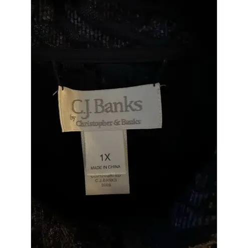 Tapestry Shirt Jacket CJ Banks Size 1X Button Up Blue Jewel Tones Abstract EUC