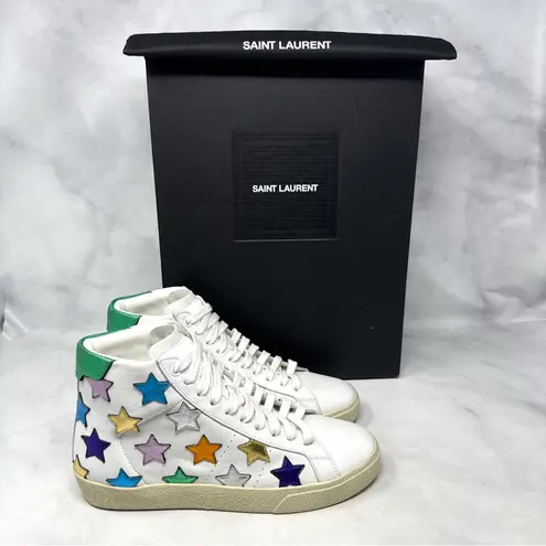 Saint Laurent NEW Star Leather Court Classic SL06 Metallic High Top Sneaker 37