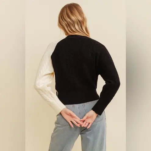 Cloud Ten Two-Tone Wrap Cable Knit Sweater