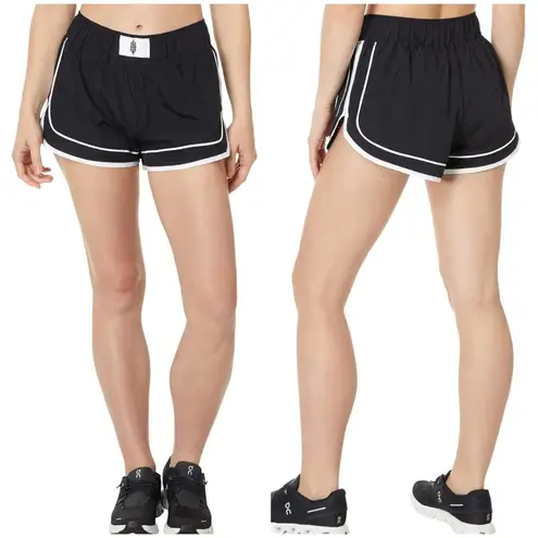 FP Movement Varsity Blues Shorts in black with white trim, Medium, Double Layer