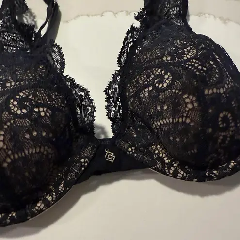 Third Love Black & Nude 30D Lace Contour Plunge Bra Underwire Removable Push