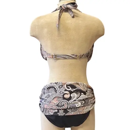 Venus  Bikini Swimsuit Brown Black Paisley Skirted 12 DDD
