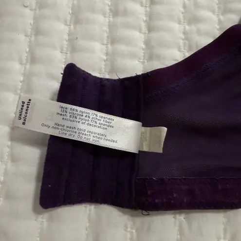 Cacique 40DDD Purple Floral Lace Metallic Unlined Balconette Bra Underwire