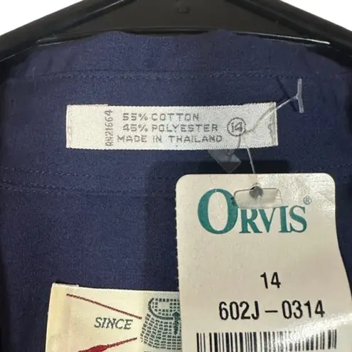 Orvis  Navy Blue Collared Cotton Blend Long Sleeve Button Down Shirt Women Sz 14