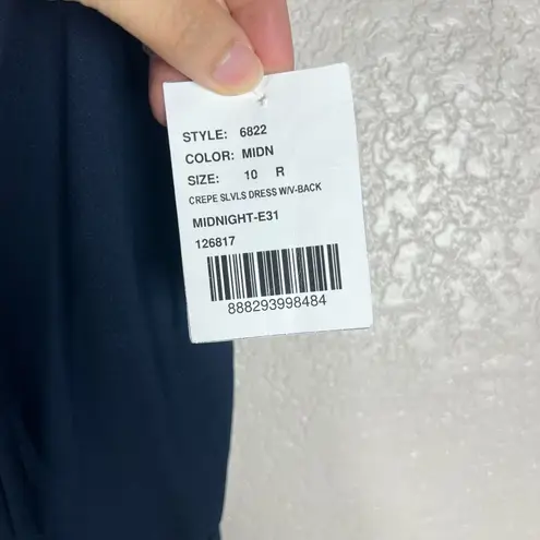 After Six Dessy Gown Size 10 Crepe V-Back Navy Blue Dress Bridesmaid Wedding