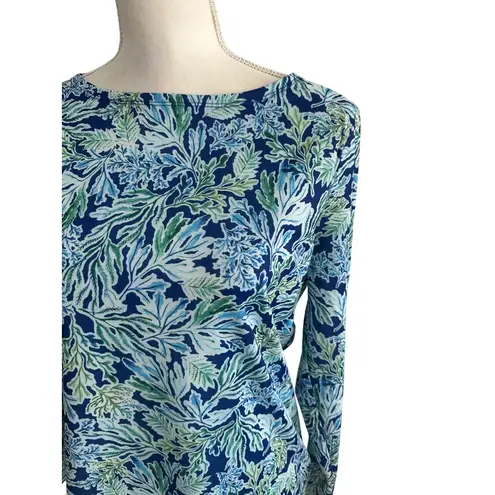 STELLA PARKER Blue Botanical Print Long Sleeve top Size S