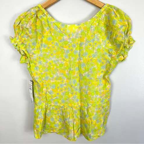 Abound NWT  Micro Floral Swing Casual Top Yellow Cap Sleeve Size XS