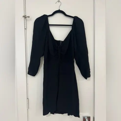 Reformation  Black Mini Dress with Puff Sleeve and Tie Front