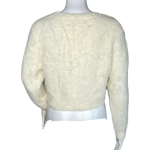 Kendall & Kylie Sweater Womens Small Cream Fuzzy Knit Cropped Soft Cozy Neutral