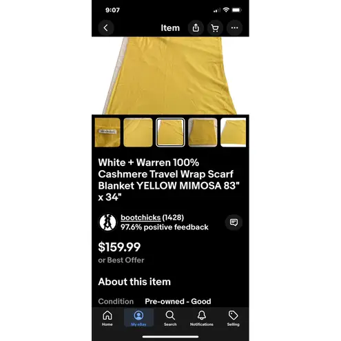 White + Warren 100% Cashmere Travel Wrap Scarf Blanket Yellow Mimosa
