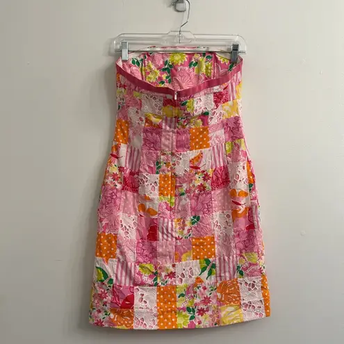 Lilly Pulitzer  vintage y2k Dress Women's Patchwork Strapless Short Cotton Sz 4