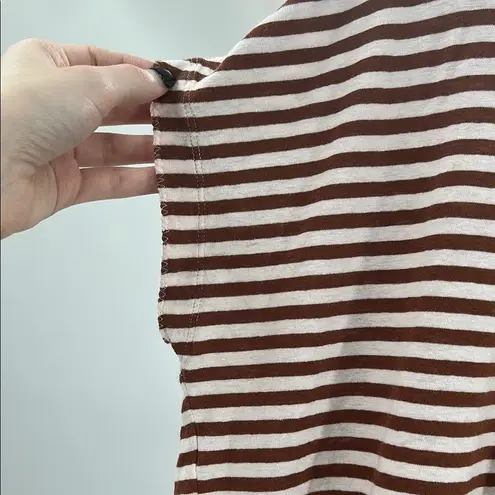 J. Jill Brown and White Boxy striped linen blend cap Sleeve Tee v