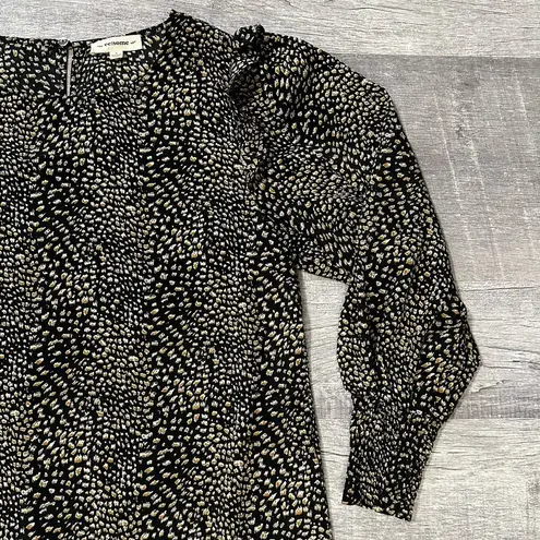 ee:some  Animal Print Balloon Sleeve Blouse Womens S Black Brown Ruffle Shoulder