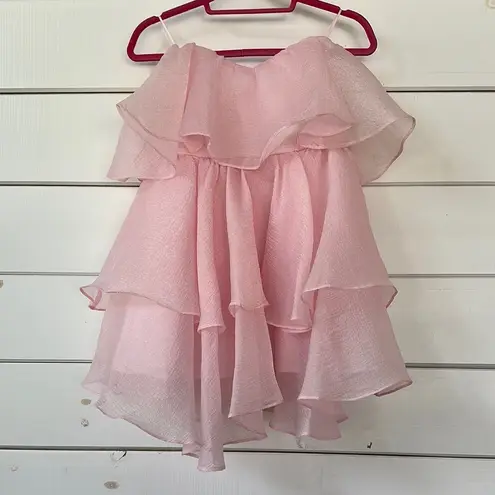 Khan Pink Strapless Tiered Organza Babydoll Mini Dress Medium