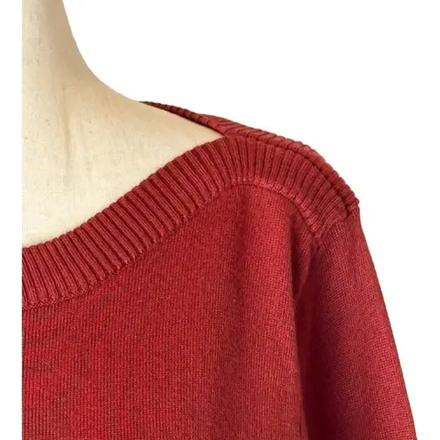 Adrienne Vittadini Sweater Womens S Rust Red Knit Boat Neck Ribbed Detail - Image 5