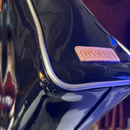 Consuela Chica Classic Tote Tia black floral embroidered patent leather carry-on