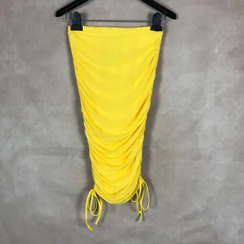 Material Girl Yellow Ruched Mesh Adjustable Pencil Skirt NWT Large