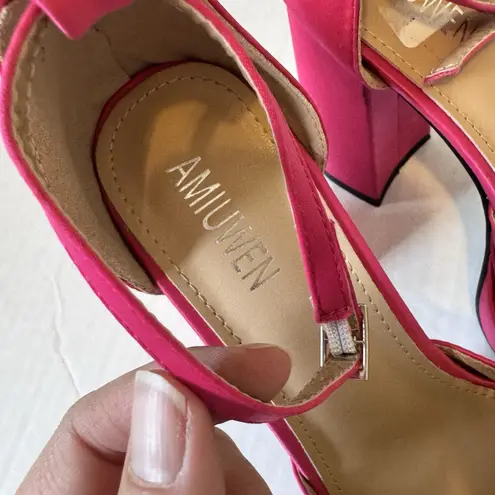 Fuchsia Satin Platform Pumps Chunky Heels Womens 8.5 Barbie Bratz Y2K Coquette Pink