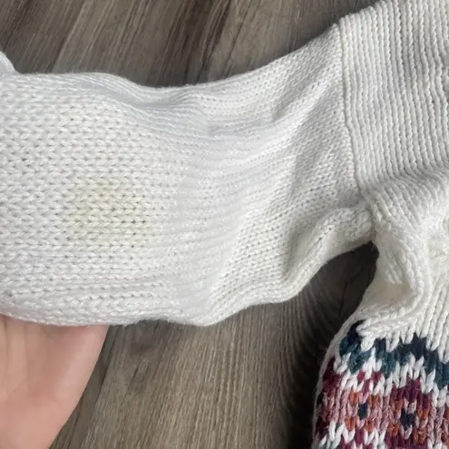 Vintage Nuggets Cream Fair Isle Knit Flowers Vneck Cardigan M Cottagecore 90s Size M