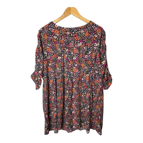 Democracy Floral Print Dress 3/4 Sleeve V Neck Pullover Womens Plus Size 1X