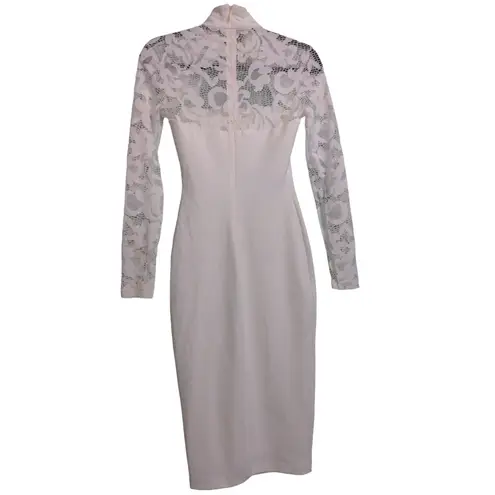 Nookie Lady Lace Midi Dress Long Sleeve White Bodycon Back Zip Cutout S New
