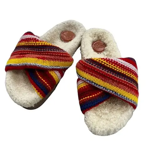 Chloé Wavy Shearling Platform Sandals Multicolor Women's Size 5 Slip-On