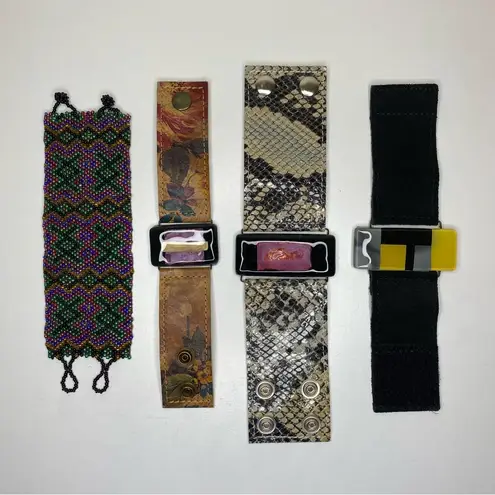 Bundle of FOUR Band Wrap Bracelets Stone Detail Beaded Cuff Black