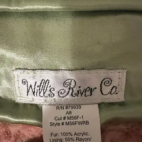 Wills River Co Pink Plush Faux Fur Wristlet Bag Green Satin Lined Y2K Retro