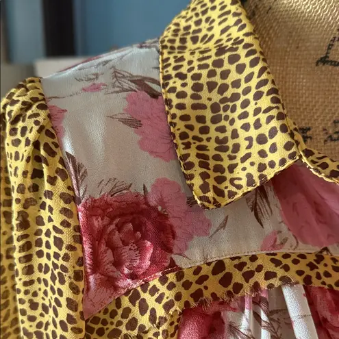 Floral and Leopard Print Women's Top Pink Size M