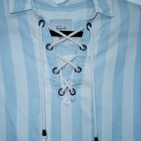 Rails Anthropologie Blue Block Stripe Uli Lace Up Pullover Shirt Size Small - Image 4