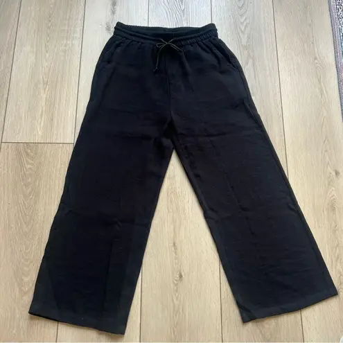 Halara NWT High Waisted Drawstring Pocket Wide Leg Casual Linen-Feel Pants Black