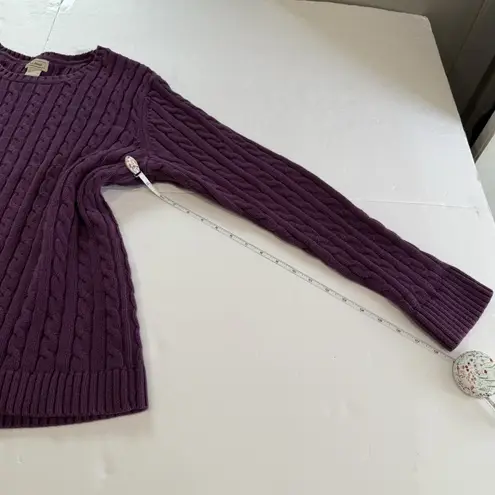 LL Bean Purple Pullover Cable Knit Crew Neck Long Sleeve Cotton Sweater Size XL