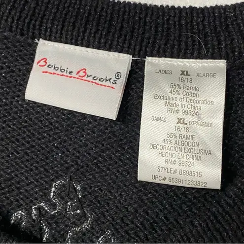 Vintage Bobbie Brooks Sweater XL Black Snowflake Embroidered Beaded Ramie Blend