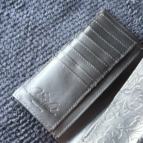 Patricia Nash Silver Embossed Leather Tri-Fold Wallet with Card Slots
