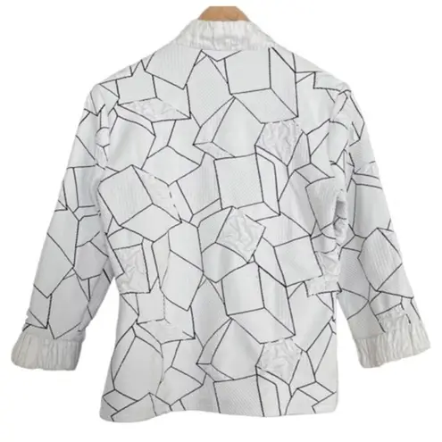 Ravel Geometric Print Jacket Ruched Front White Black Career Size M Size M