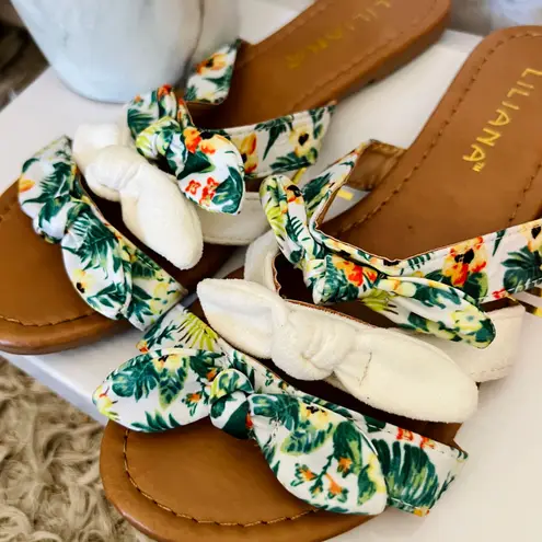 Liliana White Tropical Bow Sandals