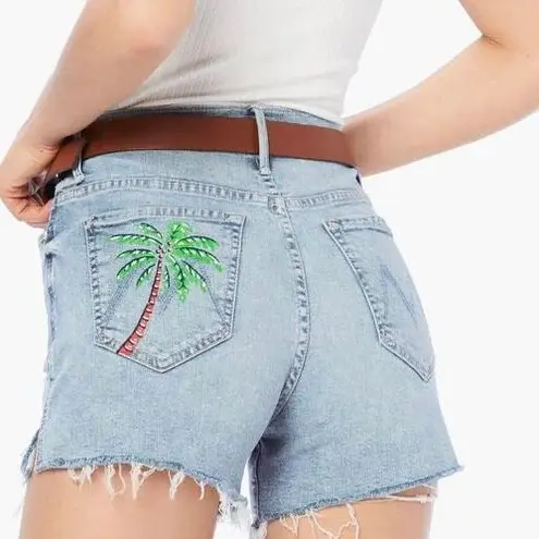 MOTHER NWOT High Waisted Rascal Slit Fray Short in Drinking by the Pool Wash Siz Blue Size 27