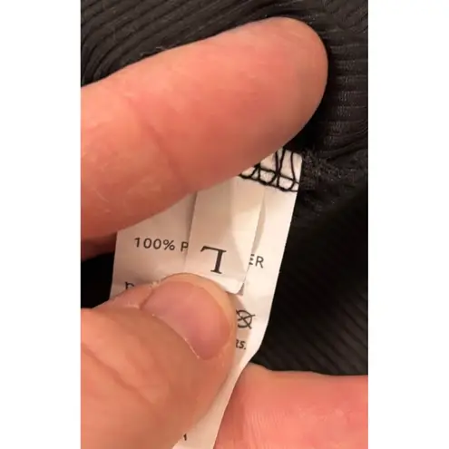 Black Top Crop Long Sleeve Bow Neck Size Large Lace Square Neck Ribbed Feminine