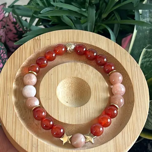 ❤️🧡🌟Handmade Carnelian + Peach Moonstone + Star Hematite + Lava Rock Bracelet Red