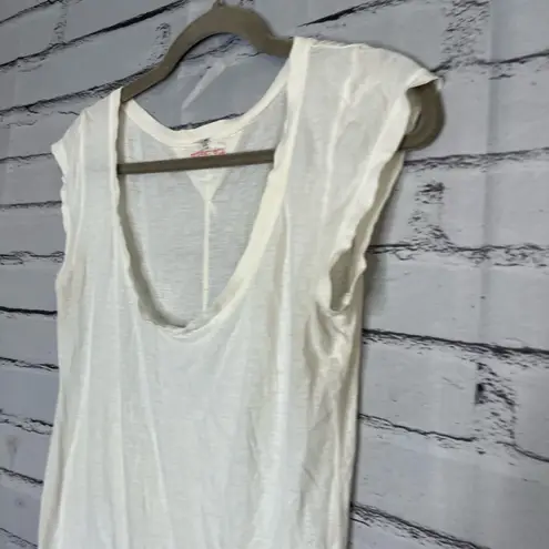 Pete and Greta Cream Cap Sleeve Fitted Tee Sleeveless Tank top SZ S Wide Neck