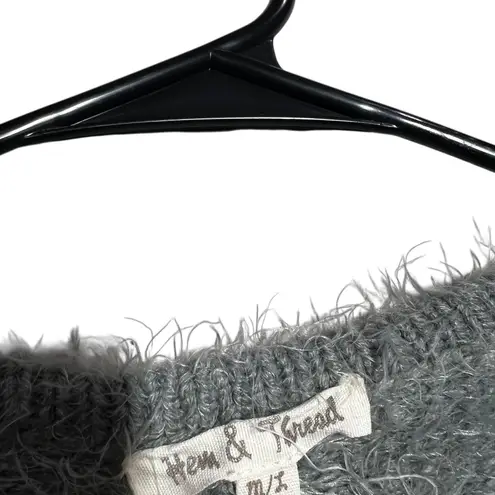 Hem & Thread  Grey Fuzzy Cardigan Open Front Waterfall Style M L
