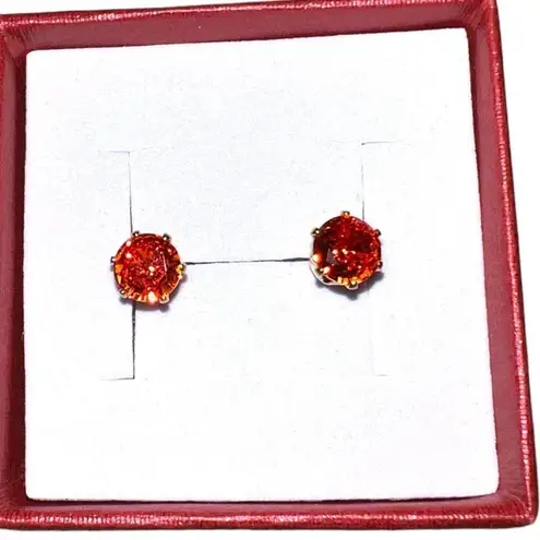 Ruby cz July birthday post earrings with 14k gold plated post. New
