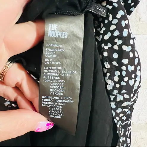 The Kooples Short Sleeve Wrap Patterned Mini Wrap Dress in Blue and Black Size 0