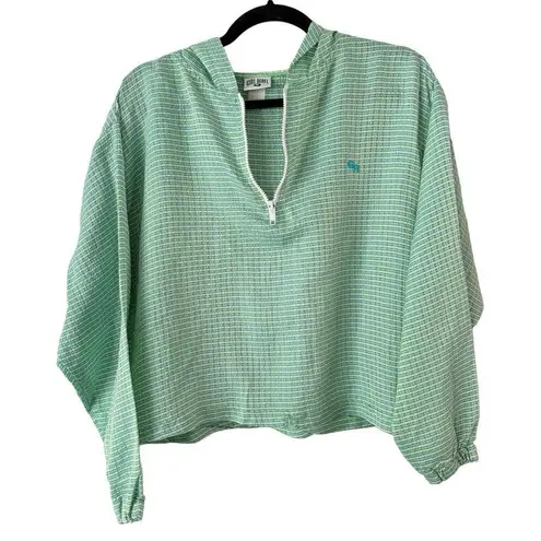 Girl Rebel Green Plaid Cropped Vintage Lightweight Hooded Jacket Size Medium