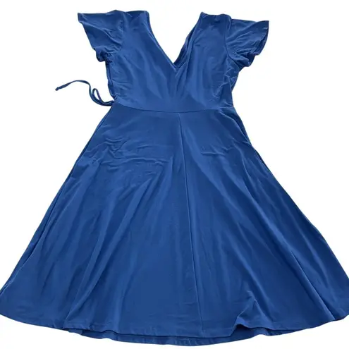 Gilli Wrap Dress Womens Small Blue Short Sleeve Flare A