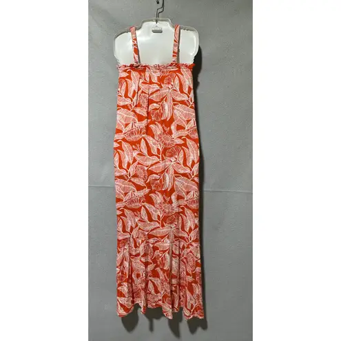 Serra Orange White Tropical Print Maxi Dress Sleeveless Summer Casual size Small